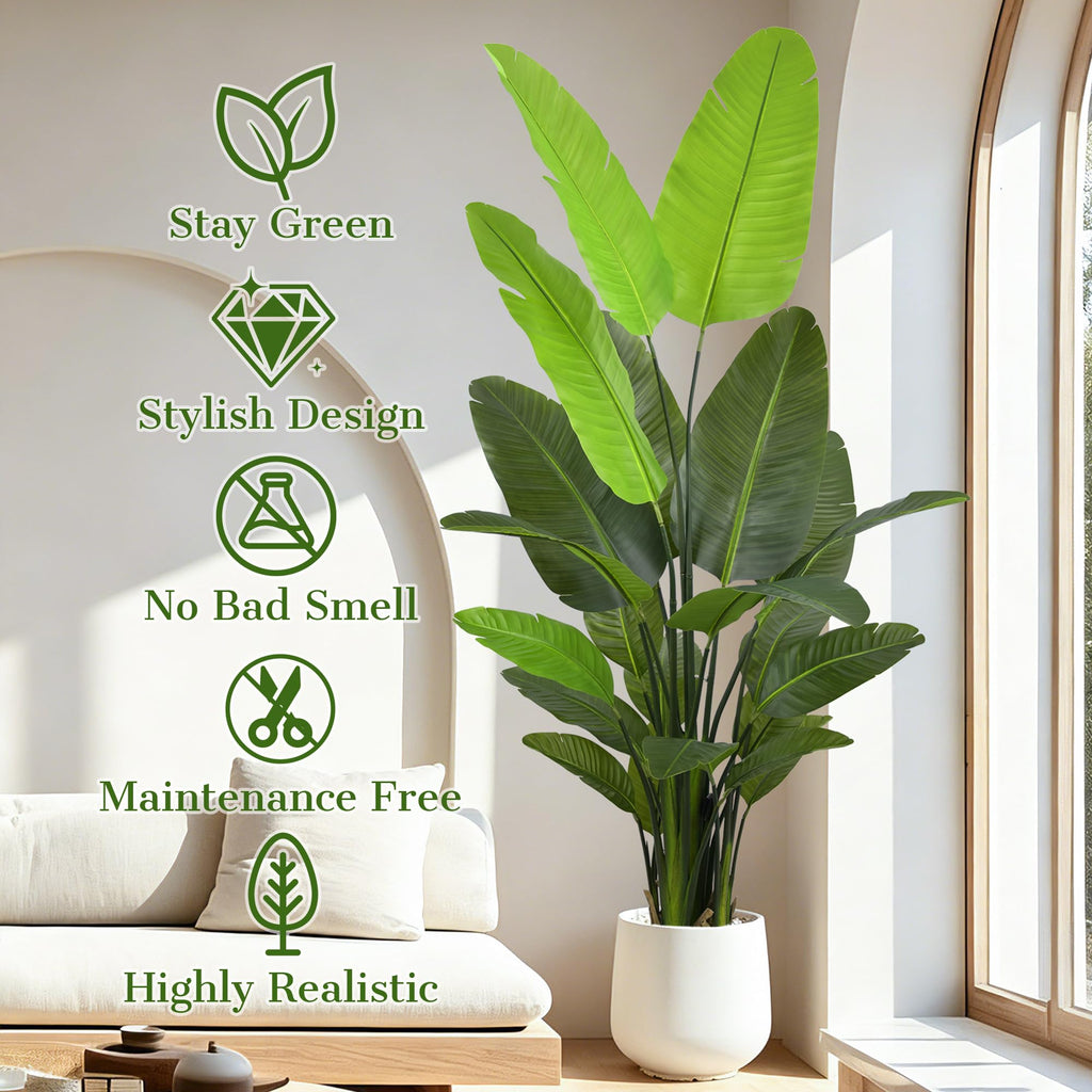 7FT Artificial Bird of Paradise Tree, 84 Inch Tall Faux Tropical Floor Plant with 22 Lifelike Leaves, Large Fake