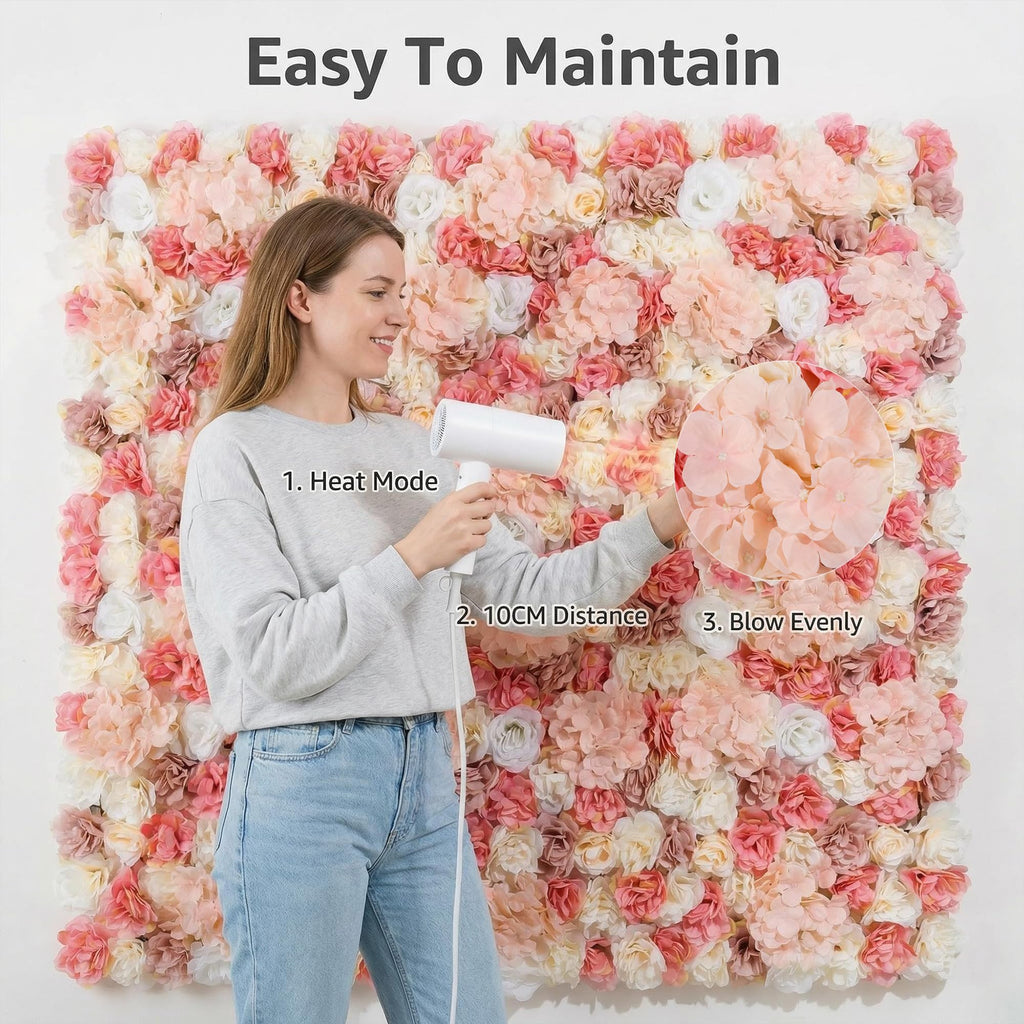 Flower Wall Backdrop 6 Panels 16×24 Inch - Blush Pink Rose