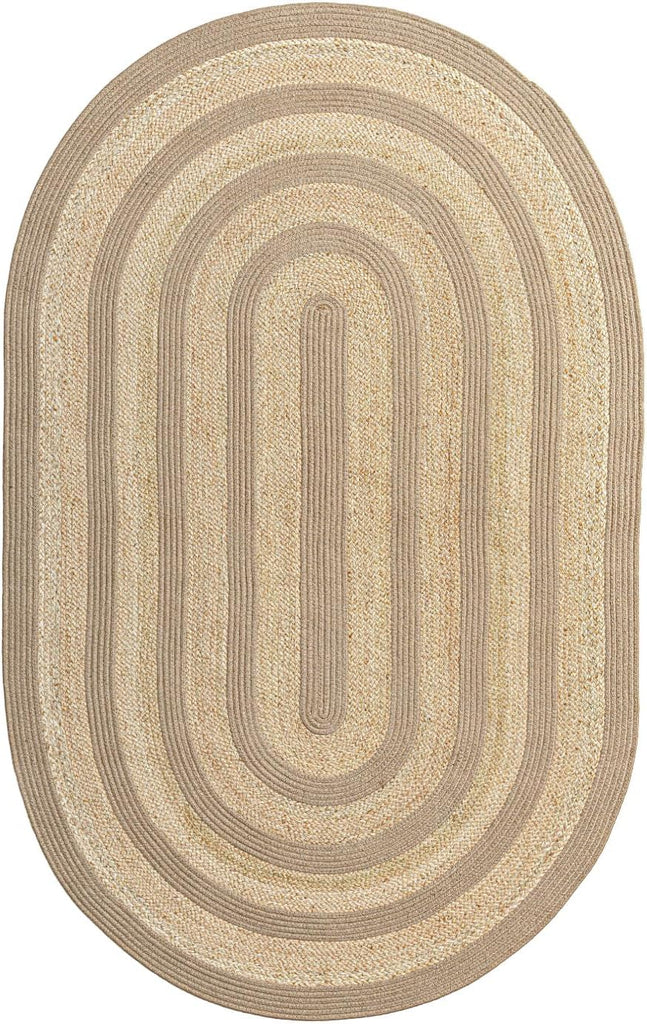 Oval Jute Rug 5x8, Indoor Outdoor Area Rugs , Natural Beige | Natural Fiber Handmade Woven Braided Low Pile Carpet