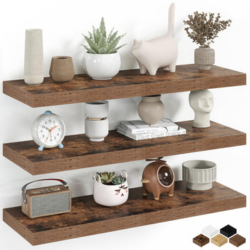 10 Deep Floating Shelves for Wall, 30W x 10D Large Wooden Shelves for Wall, Hanging Shelves Bathroom Toilet Laundry