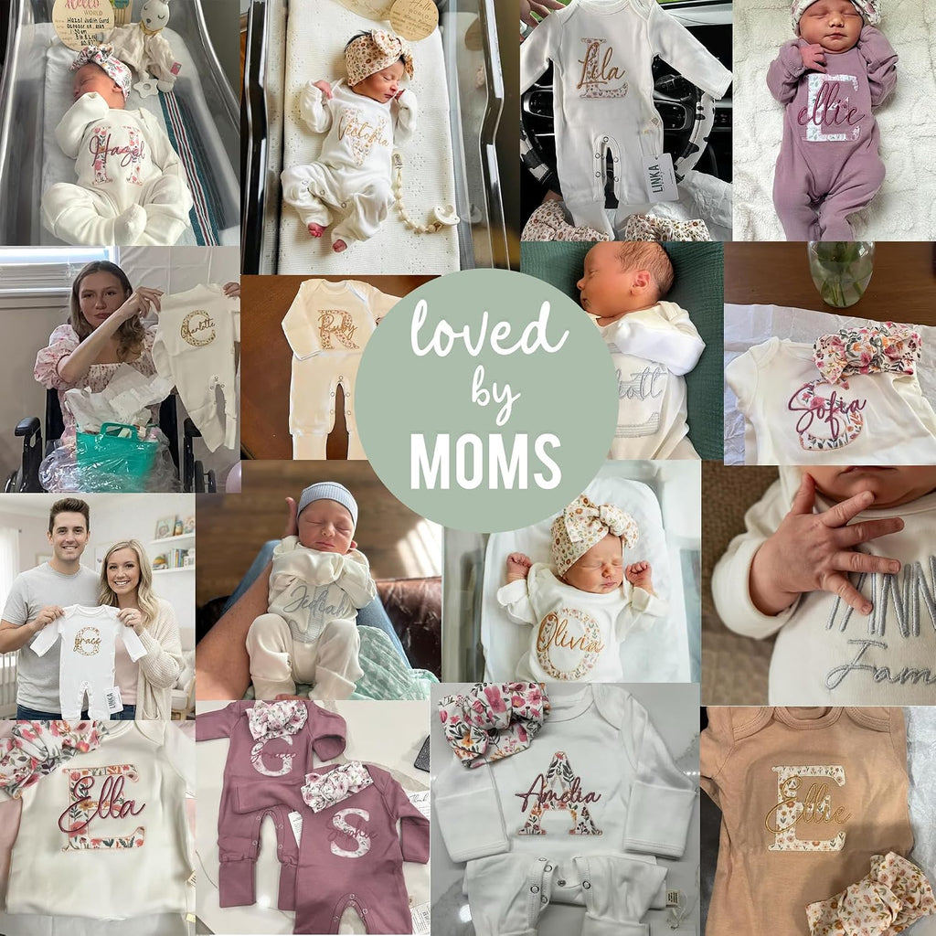 Linkababy Personalized Baby Boy Coming Home Outfit, 100% Cotton Embroidered Romper, Hat, Blanket, Baby Showers