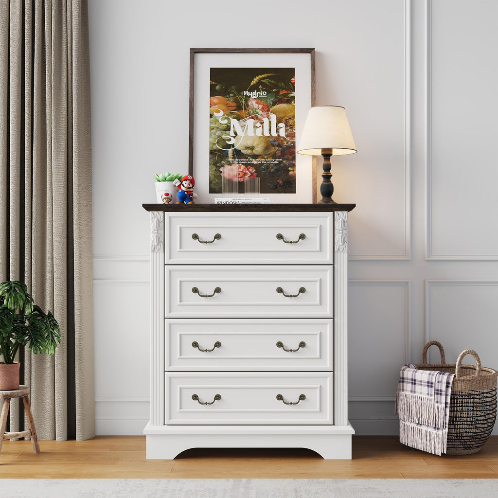 Farmhouse Dresser with 4 Drawers, Chest of Drawers, or Office Organization (Antique White)