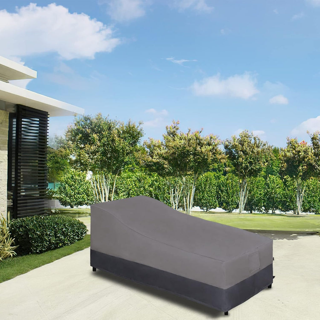 Heavy Duty Outdoor Chaise Lounge Cover, 2 Pack, Gray/Dark Gray | Waterproof Patio Lounge Chair Cover, Windproof