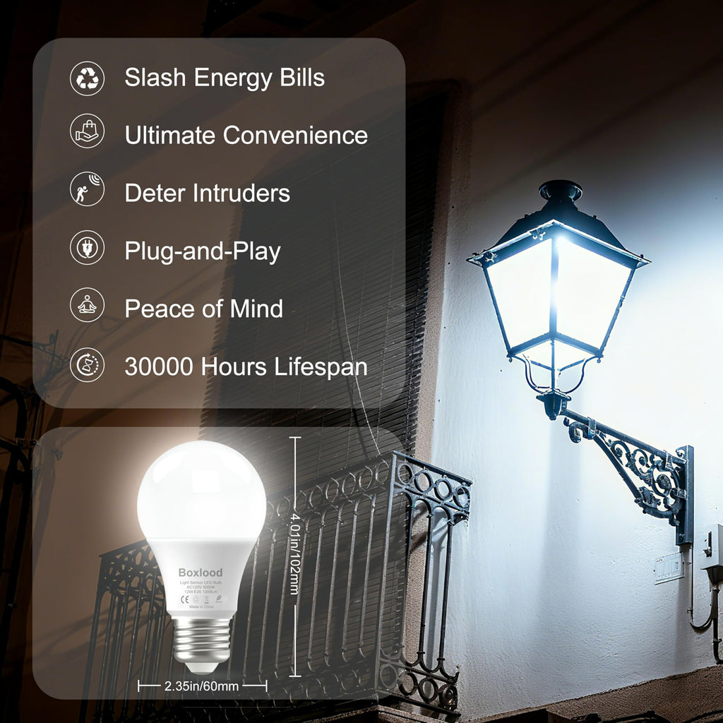 Dusk to Dawn LED Outdoor Light Bulb, 12W Supper Bright A19 Dusk to Dawn Light Bulbs, Auto on/Off Photocell Automatic