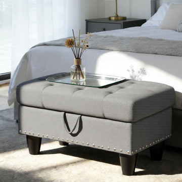 Storage Ottoman Bench, 28.5'' Living Room Ottoman Foot Rest, Upholstered Entryway Bench, End of Bed Storage Bench