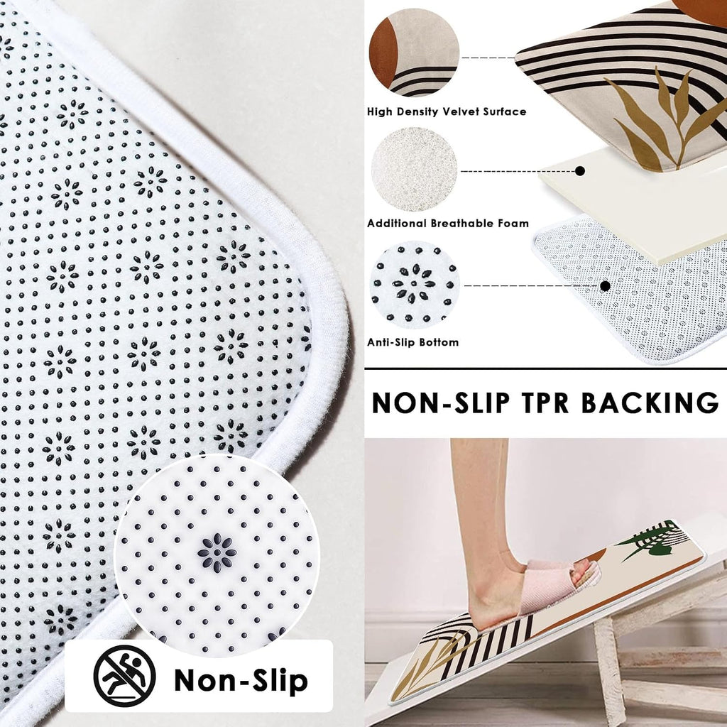 Boho Mid Century Shower Curtain Set with Toilet Lid Cover and Non-Slip Rugs, Abstract Geometric 4 Pcs Modern
