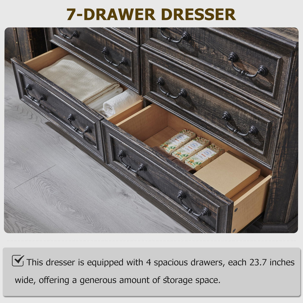 Farmhouse 6 Drawers, 54" Wide Wood Rustic Chest of Drawers with Natural Texture, Vintage Design, Storage Dressers