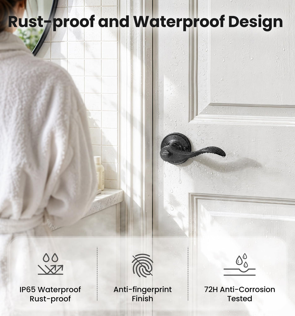 2 Pack Privacy Door Handles with Lock for Bed/Bath, Matte Black