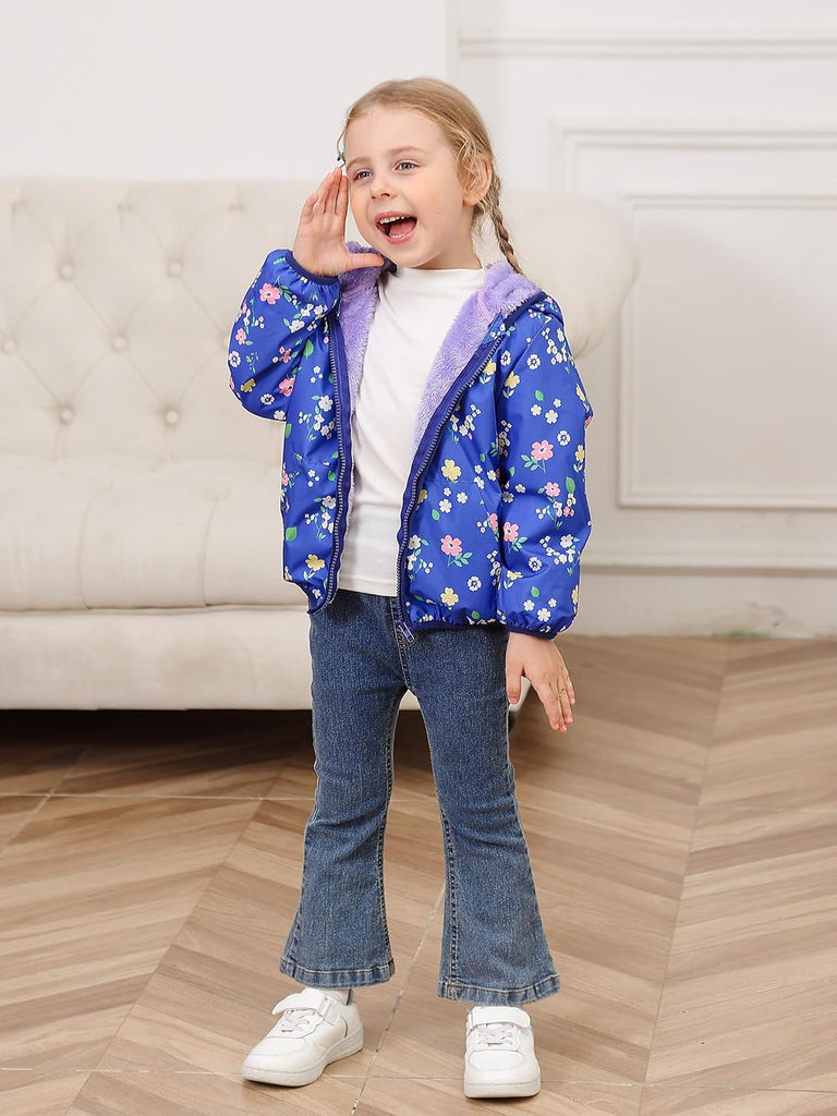 Toddler Girls Lightly Fleece Lined Coat Hooded Zipper Jacket 1