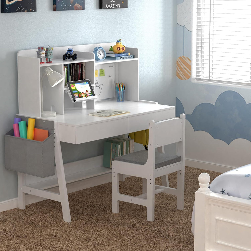 Kids Desk and Chair Set, Height Adjustable Kids Study Table, Ages 5-12
