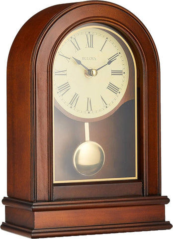 Bulova B7467 Hardwick Mantel Clock | Traditional Hardwood Case with Walnut Finish | Roman Numerals | Elegant Timepiece