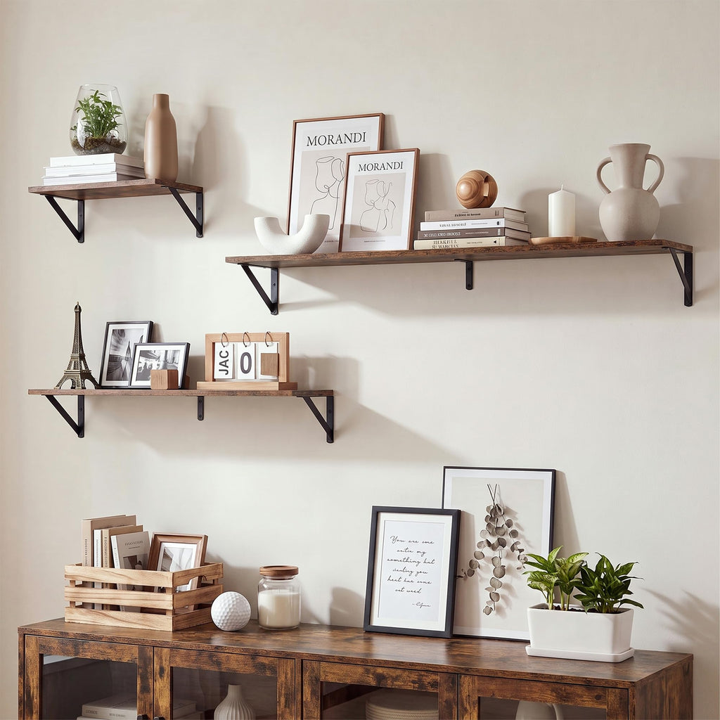 Wall Shelves 36 Inch, 8 Inch Deep, Set of 2, Rustic Brown