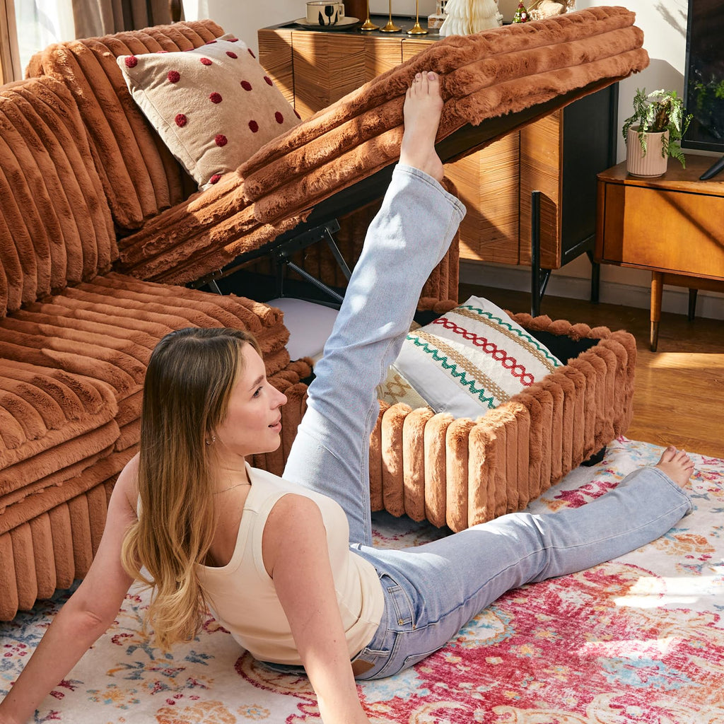 Oversized Sofa Bed Modular Sectional Sleeper Sofa with Pull Out Bed L Shaped Couch with Storage Chaise Brick Red Couch