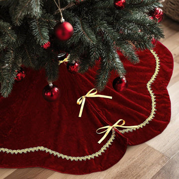 Christmas Tree Skirt Velvet Scallop Edge,48 Inch,Red