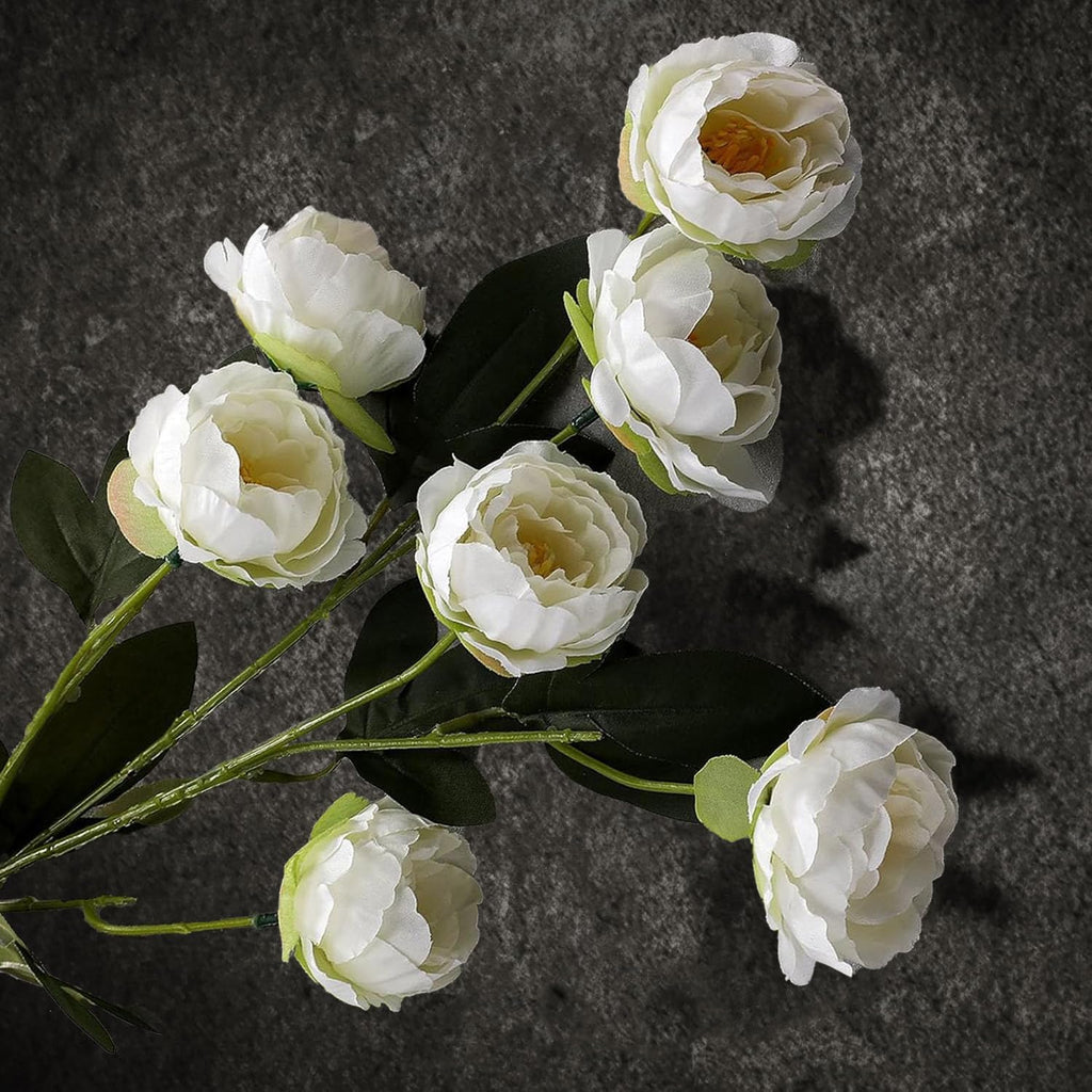 Artificial Peony Flowers, White Faux Peony Stems Bulk, Realistic Fake Flowers for Vase, Tall Floor Vase Decor - Set of 10