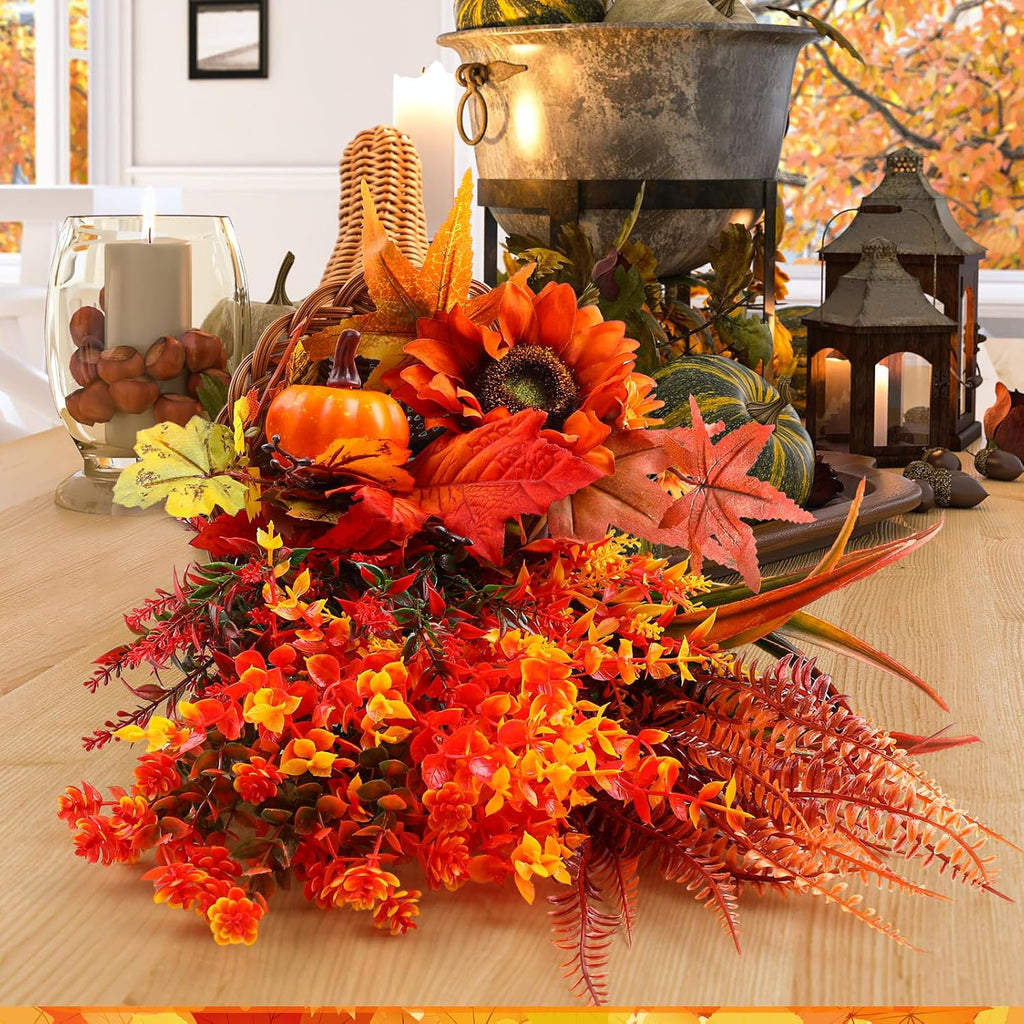 Fall Cornucopia Centerpiece Set with Leaves Pumpkin,Elegant