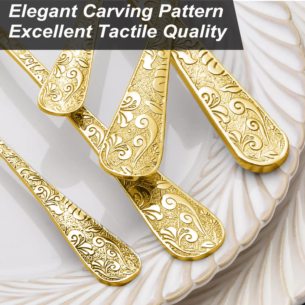 Vintage Carved Gold Stainless Steel 20-Piece Flatware Set