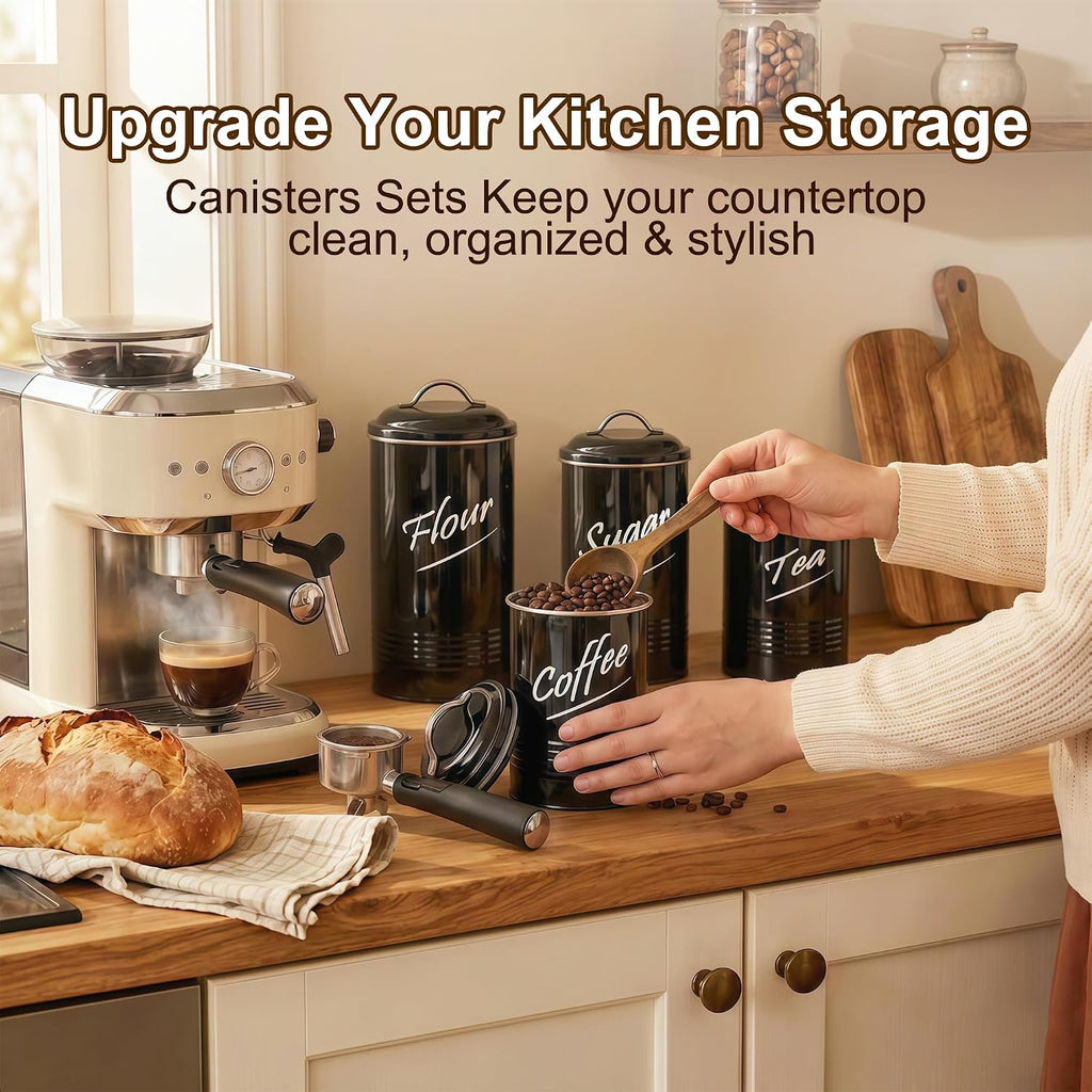 Kitchen Canisters Sets for Countertop, Black - Set of 4