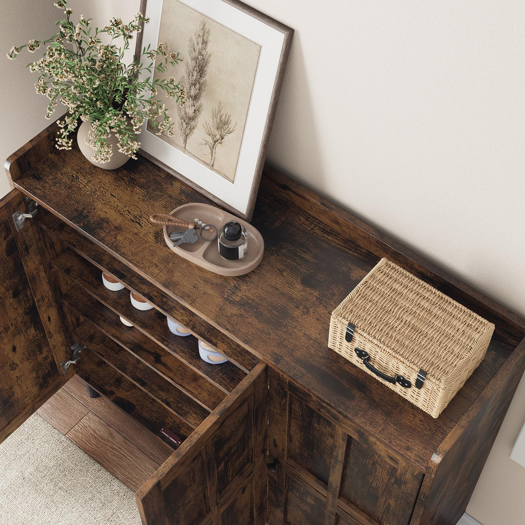 Shoe Cabinet with 3 Doors, Shoe Rack, Rustic Brown