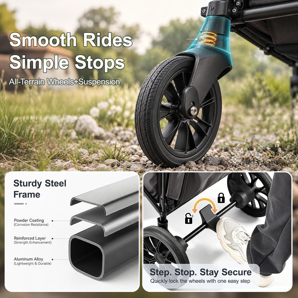 Wagon Stroller for 2 Kids, Premium Stroller Wagon for Kids with Extendable