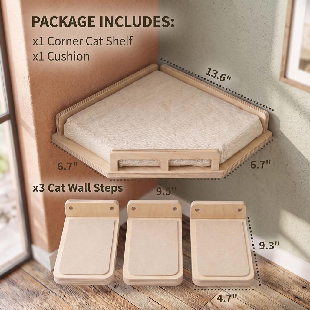 Wall Mounted Cat Shelves Bed Set Wooden Climbing Perch for Indoor Cats