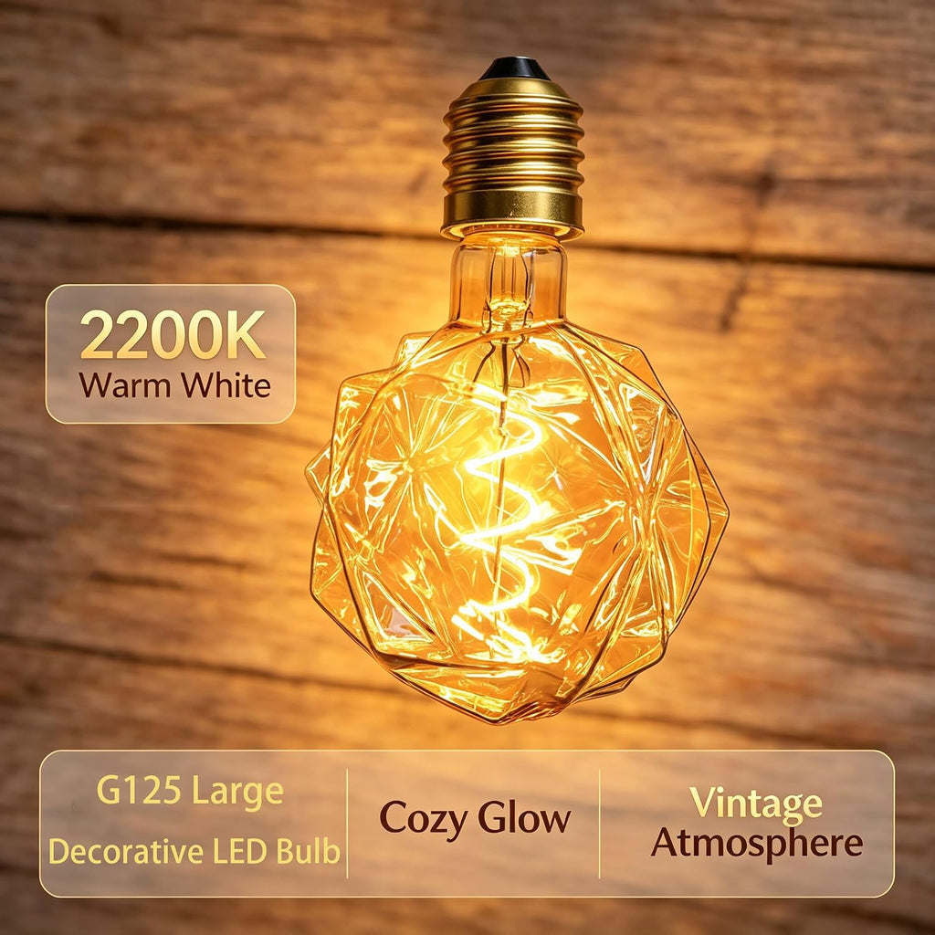 G125 Large Decorative LED Edison Light Bulb,5W Irregular Amber Glass, E26