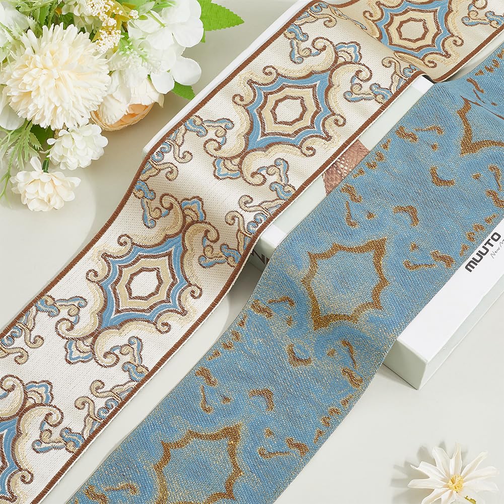 Ethnic Jacquard Ribbon Trim 3-1/2 inch Wide Boho Polyester Embroidered Woven Ribbon Trim Applique for DIY - 5.5 Yards