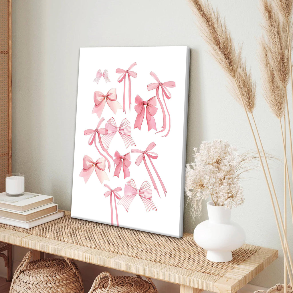 Fashion Pink Bows Wall Art Set of 3, Preppy Watercolor Cherry Cowboy Boots Wall Decor Posters, Cute Aesthetic Room