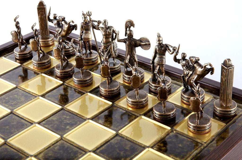 Greek Mythology Chess Set - Brass&Copper - Wooden case Brown Board