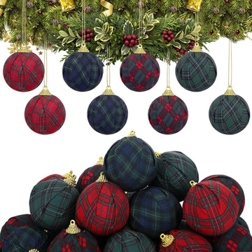 Christmas Tartan Plaid Ball Ornament Decoration 2.36 Inches - Set of 24