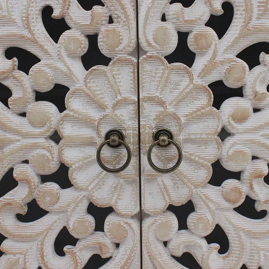 Carved Wood Decorative Cabinet with Floral Pattern
