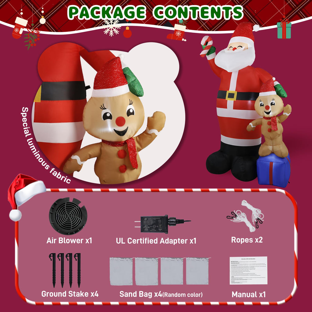 7FT Christmas inflatables - Gingerbread Christmas Decorations with Santa
