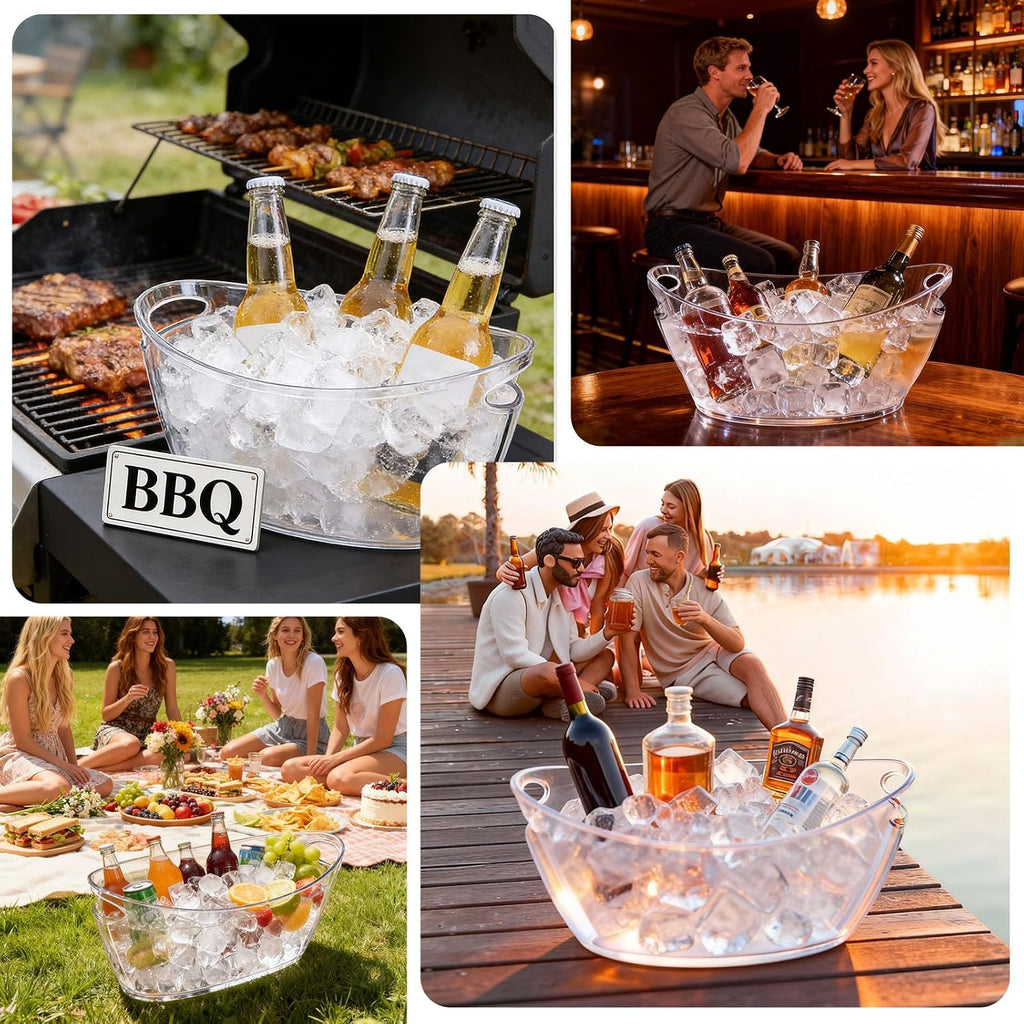 Ice Bucket, Clear Acrylic Ice Buckets for Parties, 5.5L Beverage Tub - Set of 2