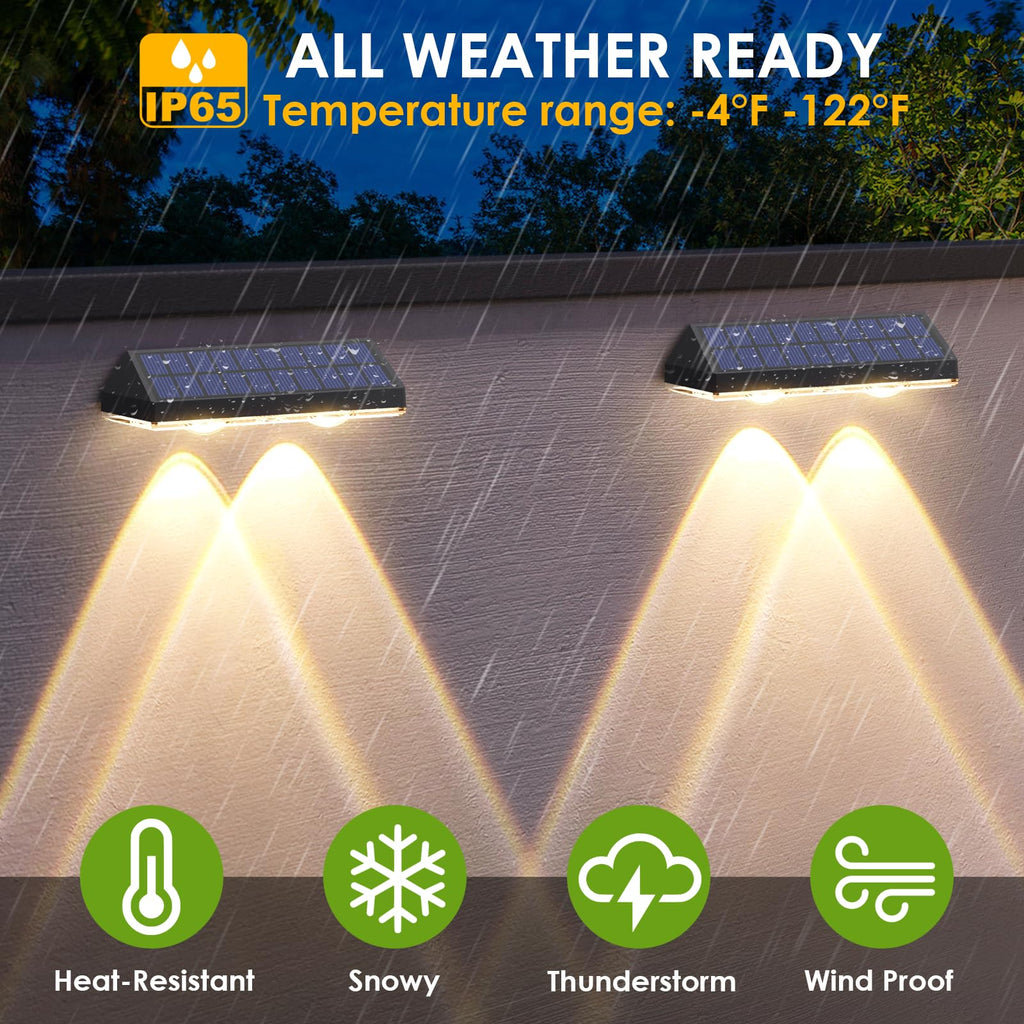 Solar Fence Lights Outdoor, IP65 Waterproof LED, 3 Mode, 12H, Black, 12PK