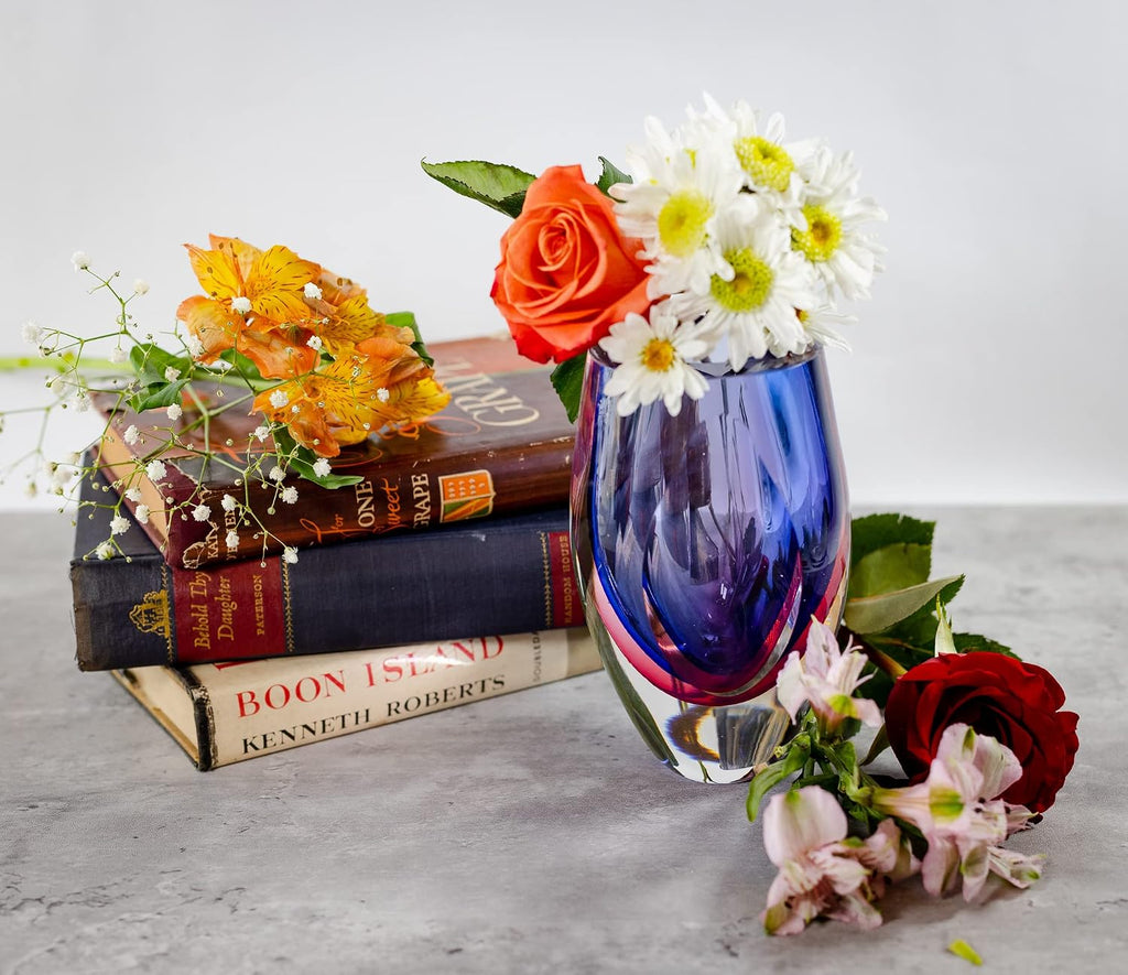 J515 Astra Murano Style Art Glass Purple Vase, 6.5" x 3.75" x 3.75"