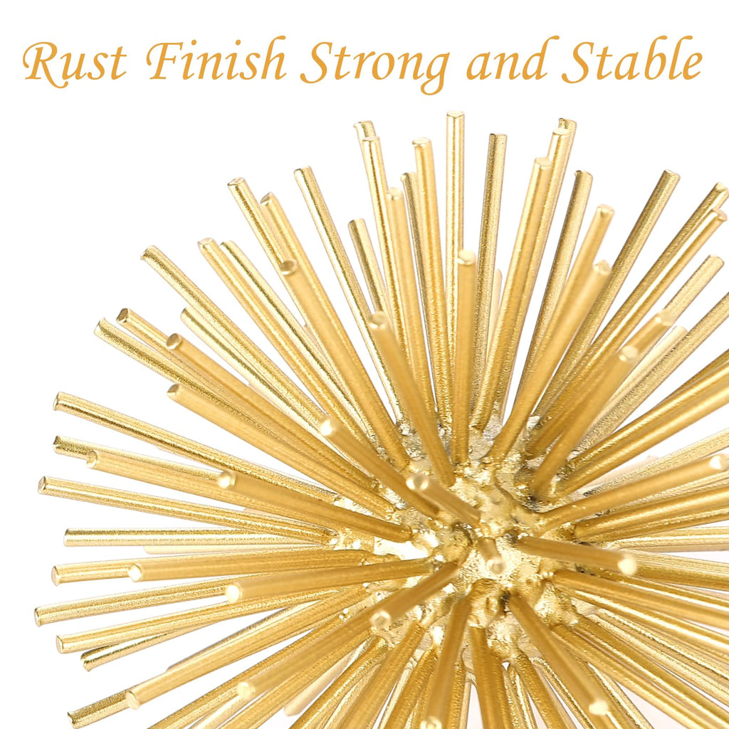 Gold Sphere Decor, Metal Gold Starburst Tabletop Sculpture Decor, Modern Metal Starburst Centerpiece, Spike Ball