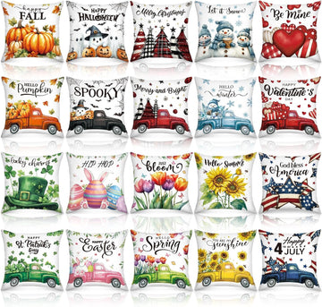 Holiday Pillow Covers 18x18 Inch Seasonal Throw Pillow Cover - Set of 20
