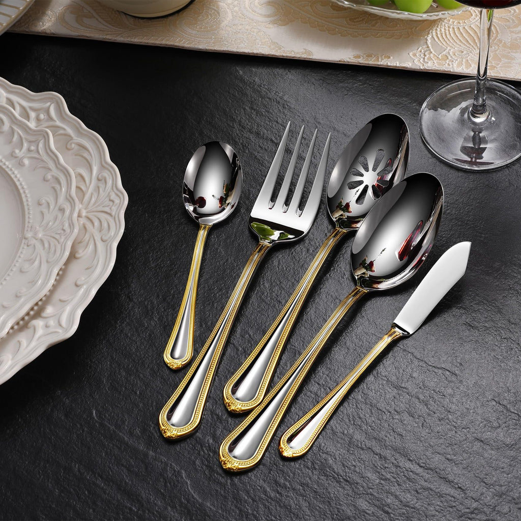 Premium Pearl Edge 20/45/65-Piece Silverware Set (45, Gold Accent)