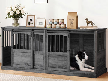 Double Dog Crate Furniture, Extra Large Dog Kennel with Barn