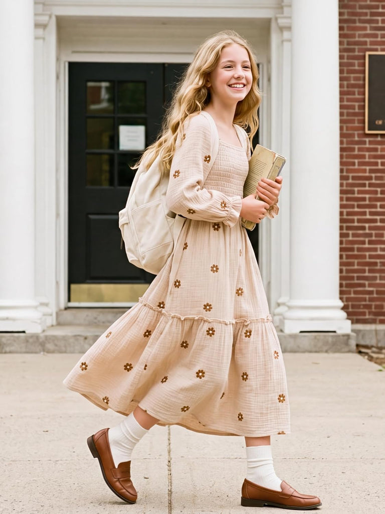 Girls Fall Dresses Maxi Boho Long Cotton Dress