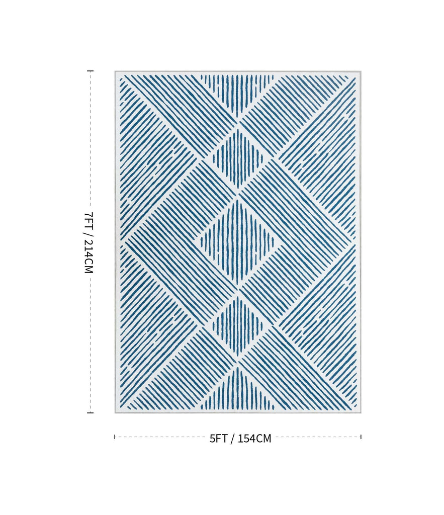 Washable Blue and White Rug, Modern Area Rug