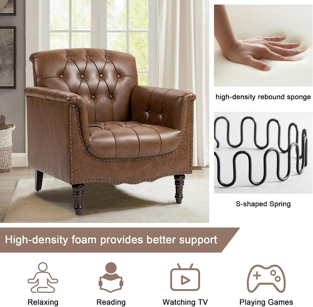 Faux Leather Armchairs, Upholstered Accent Chair, Brown - Set of 2