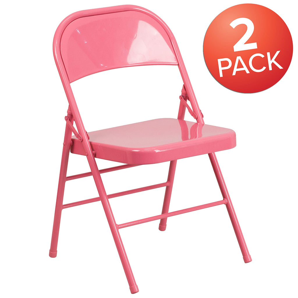 Pink Triple Braced Metal Folding Chair, 2-Pack
