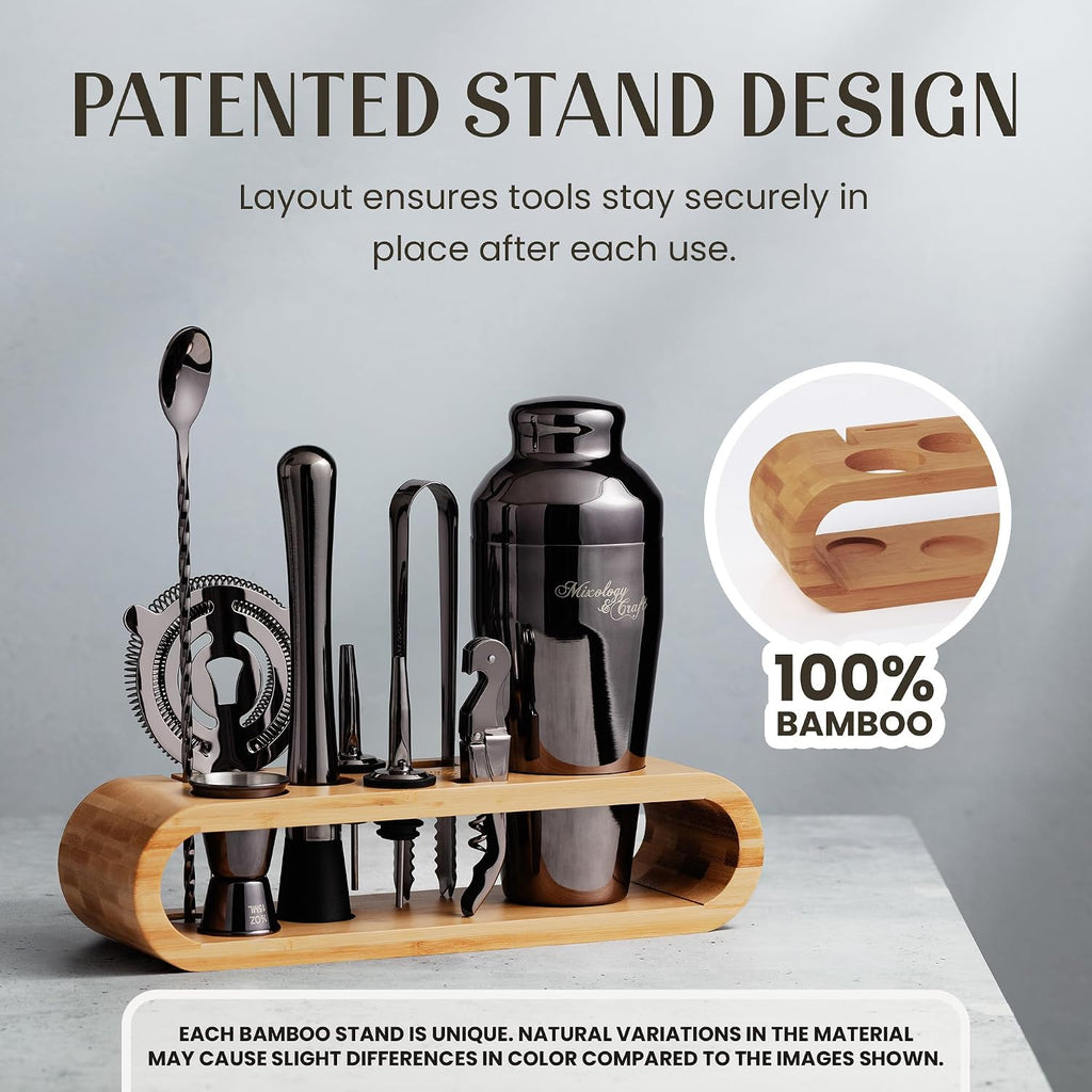 Cocktail Shaker Set with Bamboo Stand - Professional 10-Piece Bartender Kit, Complete Bar Set Use with Jigger - Set of 10