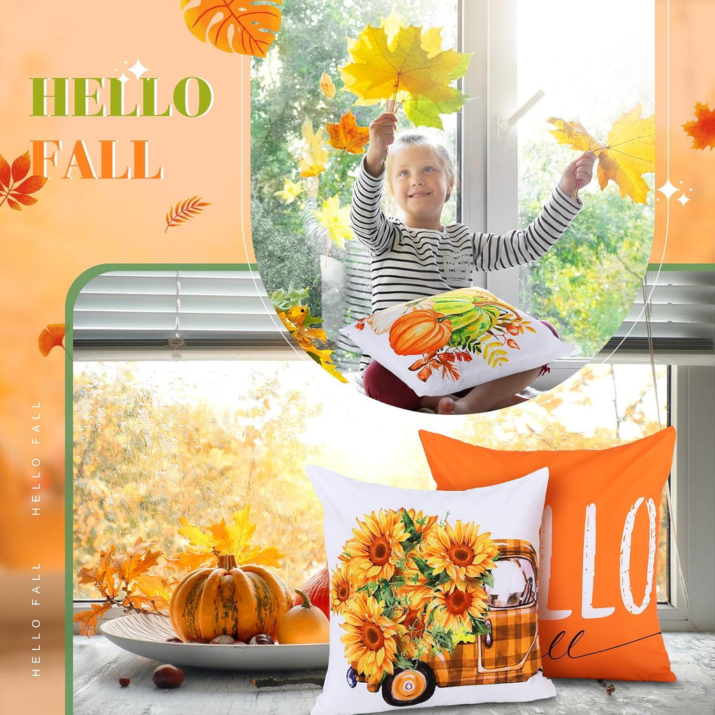 Holiday Pillow Covers 18x18 Inch Seasonal Throw Pillow Cover Fall Halloween Pillowcase Sunflower Pumpkin - Set of 16