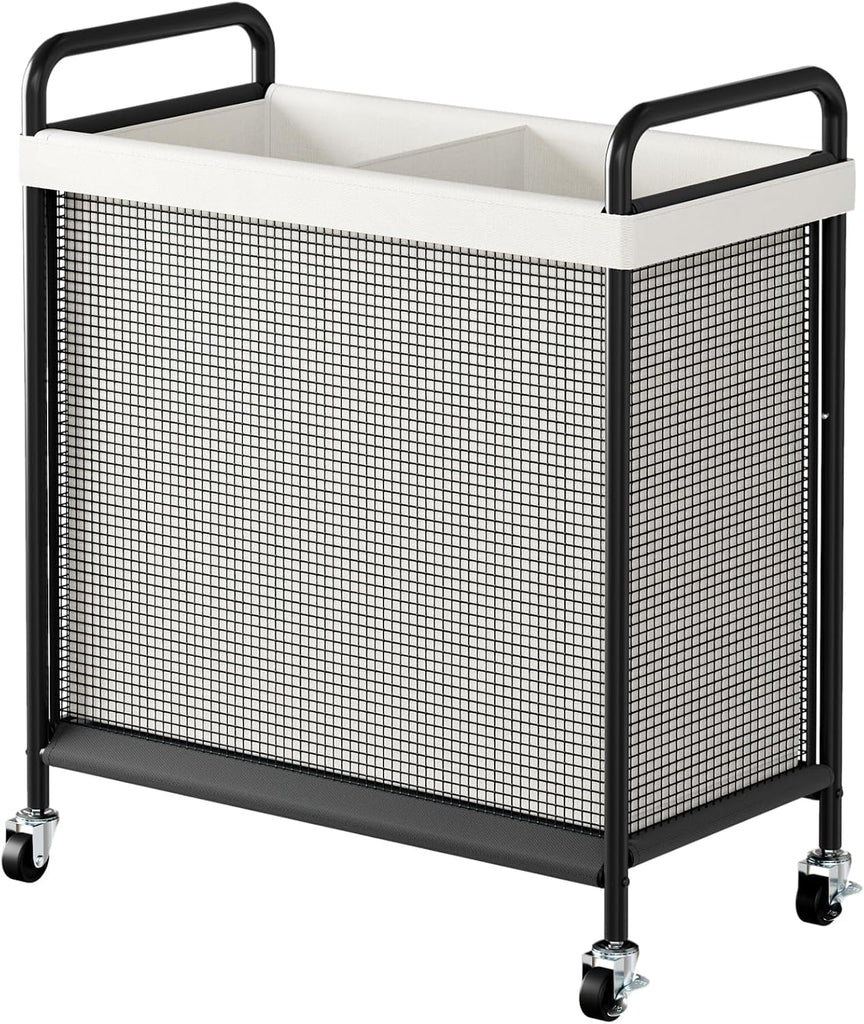 Rolling Laundry Hamper 2 Section, 100L Laundry Basket with Wheels | Double Laundry Sorter with Metal Handle and