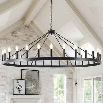 Inspired Camino Style Chandelier - Large black wagon wheel chandelier 64 inch,30-Light Farmhouse wagon Wheel Chandeliers Round Industrial ceiling light fixtures for outdoor porch high ceilings Living Dining Room Foyer Entryway A105-B0D3LF592C