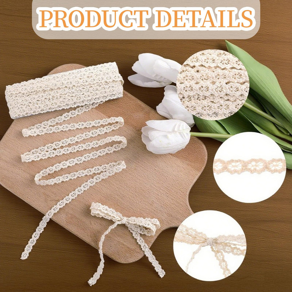 10 Yards Vintage Lace Ribbon, 0.39" Beige Crochet Lace Trim for Sewing