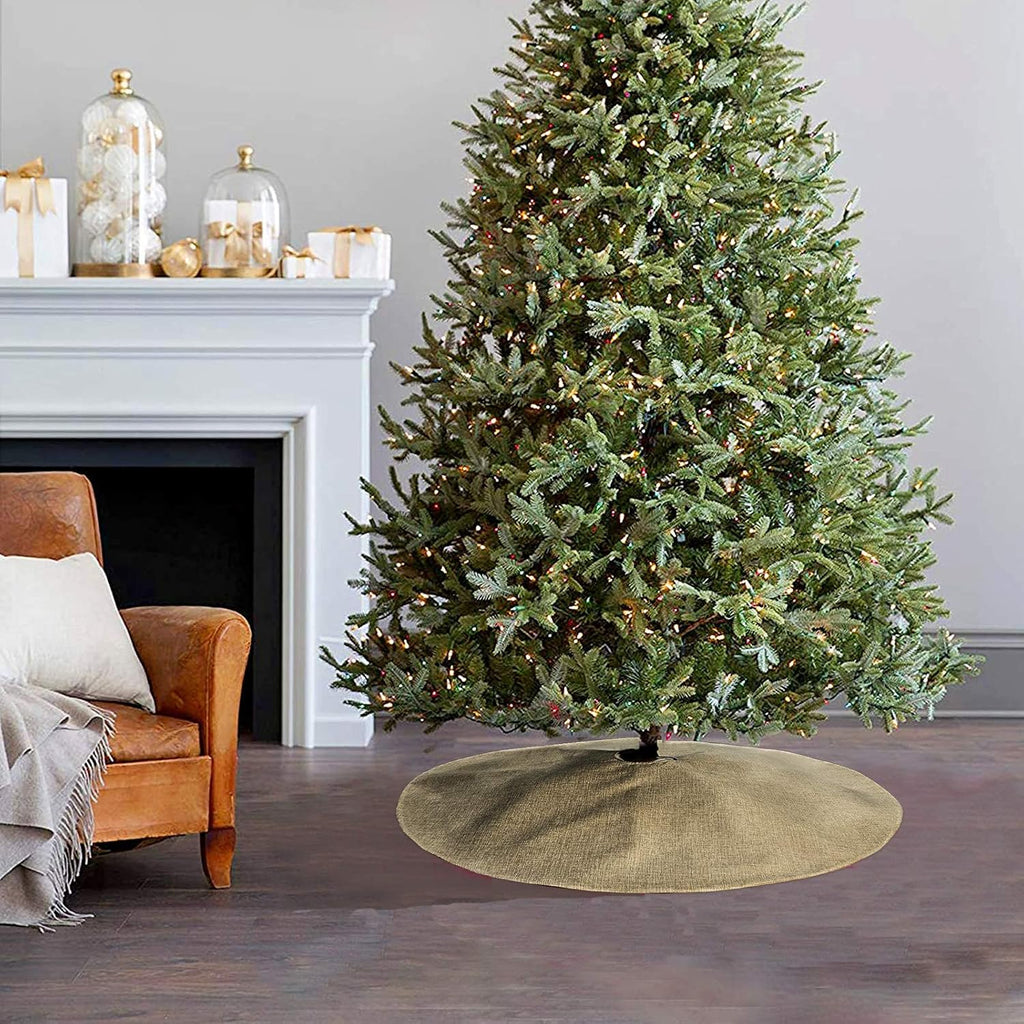 Christmas Tree Skirt, 36 inches Small Double-Layer Burlap Plain Tree Skirts, Rustic Jute Tree Skirt for Xmas Holiday