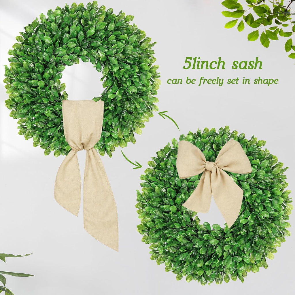 20 Inch Faux Round Boxwood Wreath, Weatherproof Wreaths for Front Door, Artificial Spring Summer Greenery Wreath